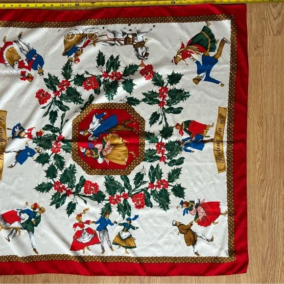 vintage christmas scarf silk - Picture 3 of 10